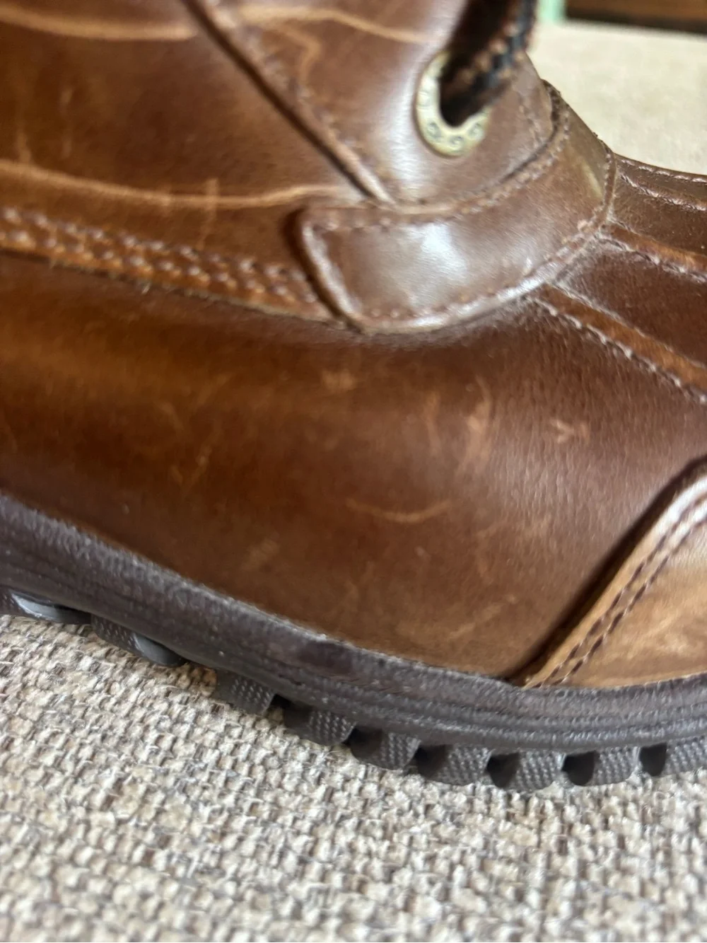 UGG Brown Leather Lace-Up Shearling-Trim Boots